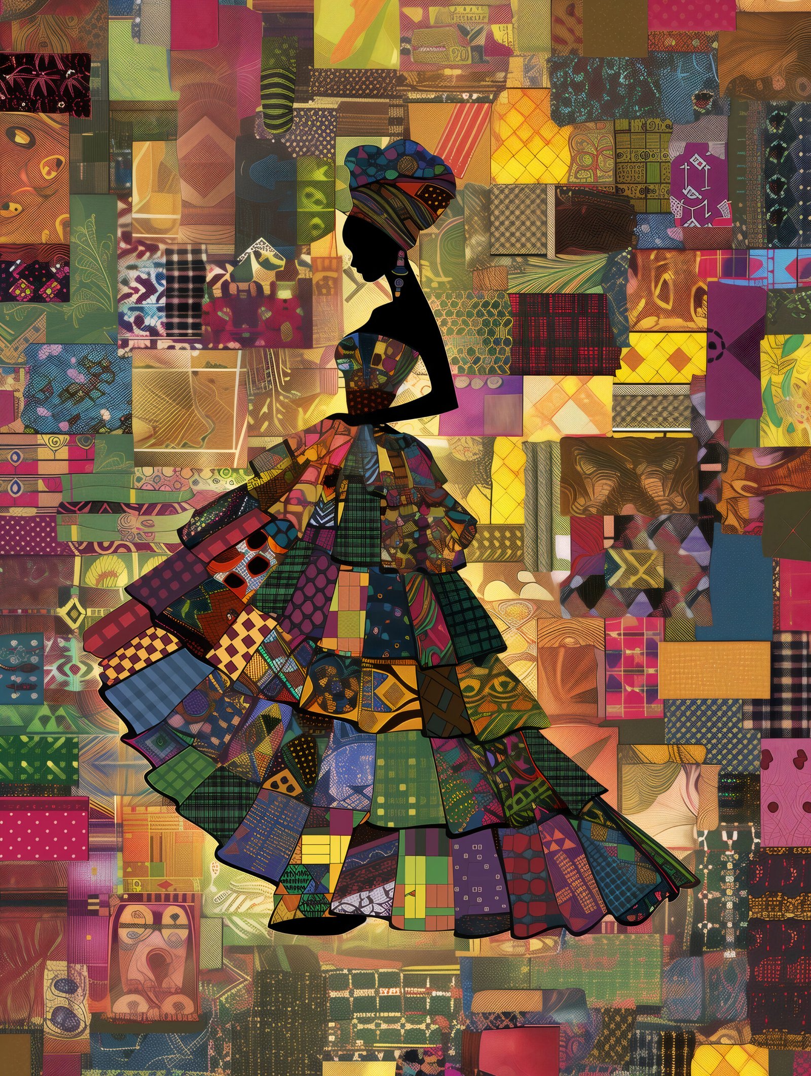 African Woman Silhouette Kente Panel