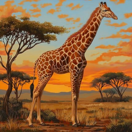 Tall Giraffe Sunset Panel 45 by 45 inches