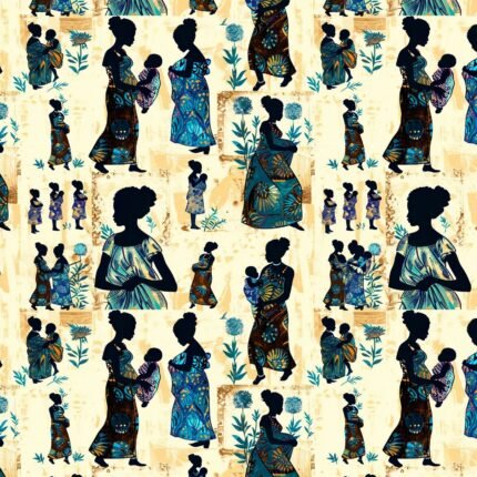African Motherhood Silhouette Print – Cotton Fabric (Sold by the Yard)